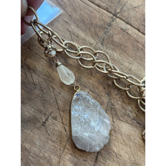 Gold-Tone Chain Necklace With Raw Quartz Pendant & Pearl Accent - Picture 3 of 14